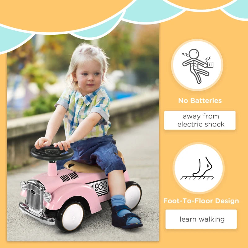 Pink Toddler Foot-to-Floor Slider with Under-Seat Storage & Horn