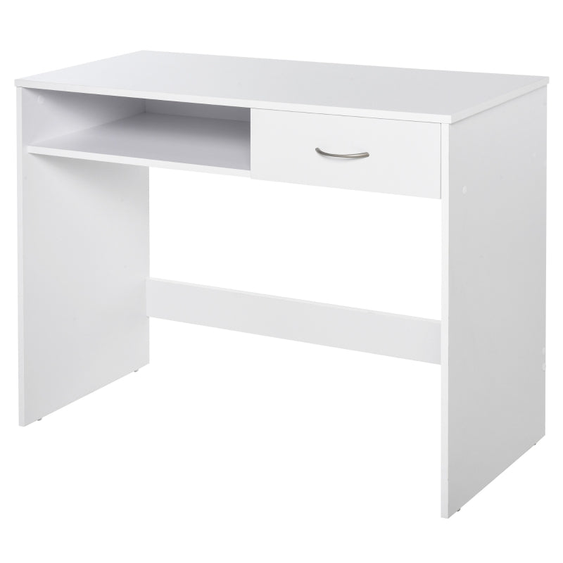 White Compact Study Desk with Drawer and Storage
