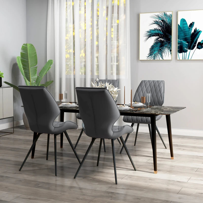 Grey PU Leather Dining Chairs with Metal Legs - Set of 4