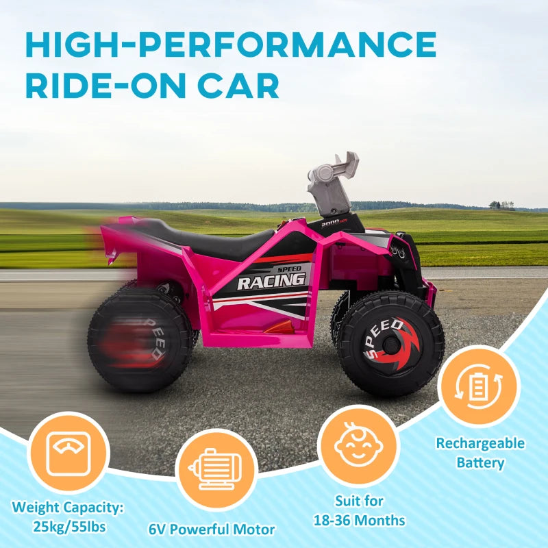 6V Pink Quad Bike for Toddlers, Wear-Resistant Wheels, Ages 18-36 Months