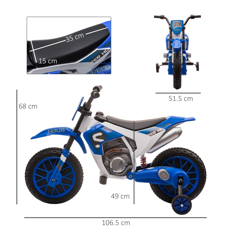 Blue Kids Electric Motorcycle Ride-On with Training Wheels, Ages 3-6