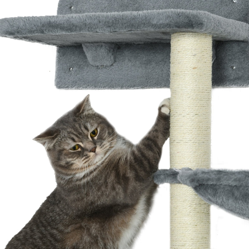 Grey Wall-Mounted Cat Tree with Scratching Post - 4 Piece Set