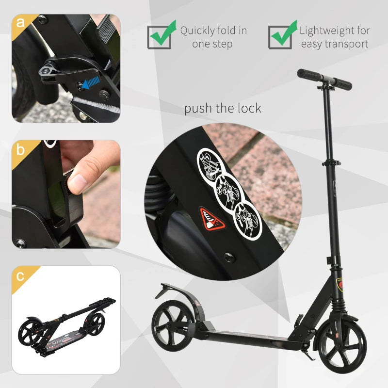 Black Folding Kick Scooter with 2 Big Wheels for Teens and Adults 14+