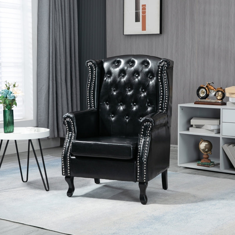 Black Wingback Tufted Armchair with Nail Head Trim