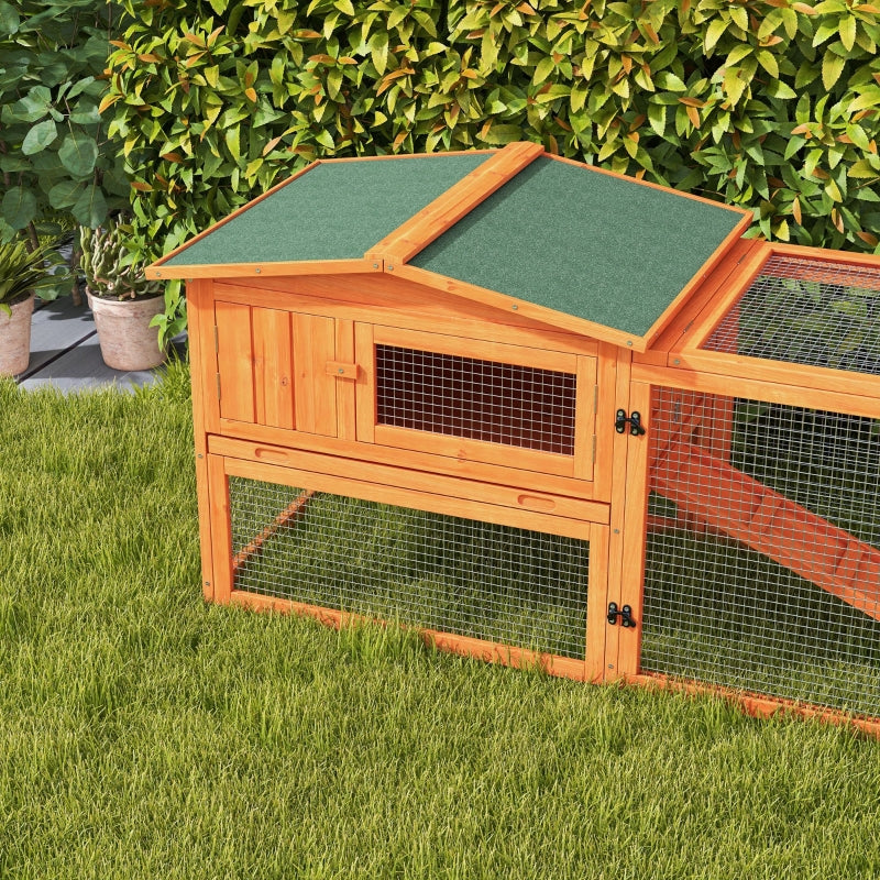 Orange Wooden Rabbit Hutch with Run and Accessories, 156 x 58 x 68cm