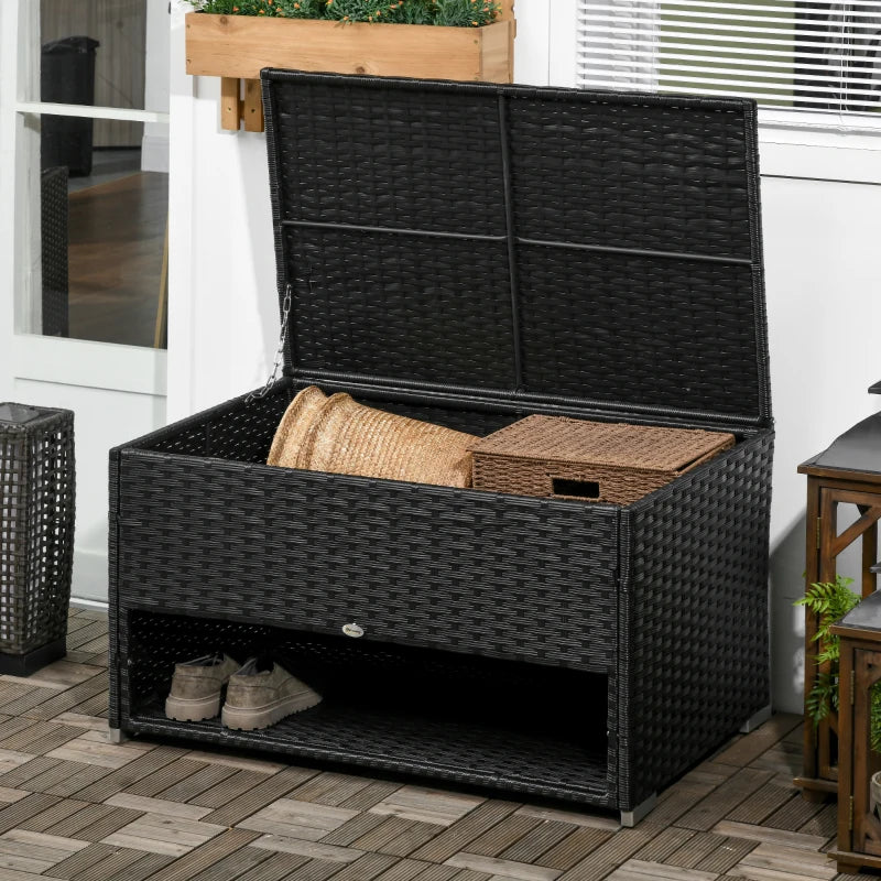 Black Rattan Outdoor Storage Box with Shoe Layer