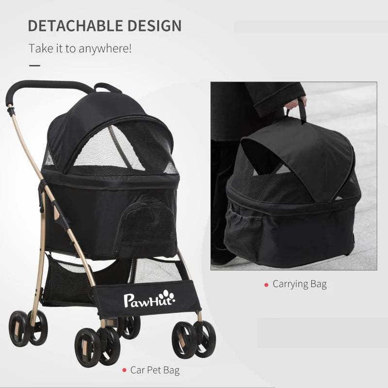 Black 3-in-1 Detachable Pet Stroller for Extra Small and Small Dogs