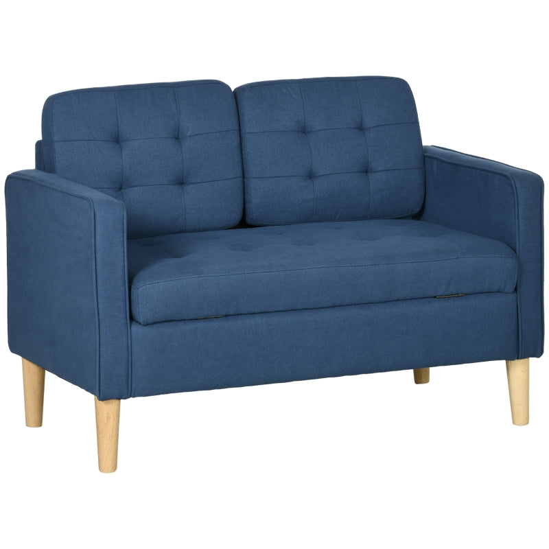 Blue Tufted Loveseat Sofa with Hidden Storage, 2 Seater Compact Couch