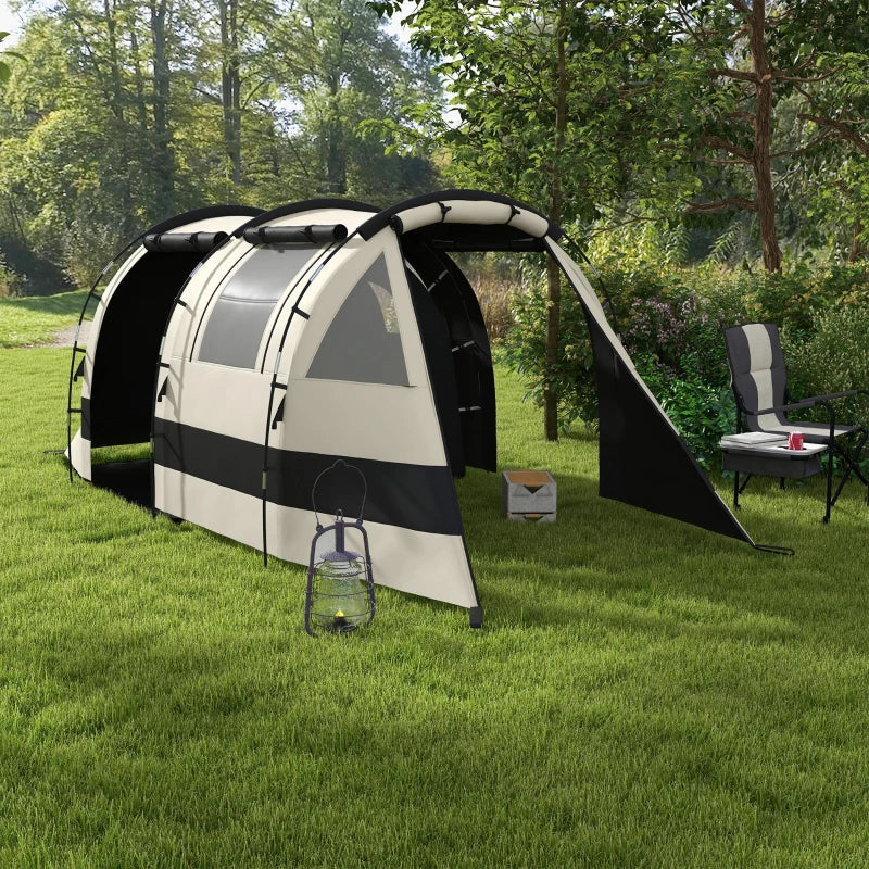 4-Person Double-Room Blackout Camping Tent Set - Khaki