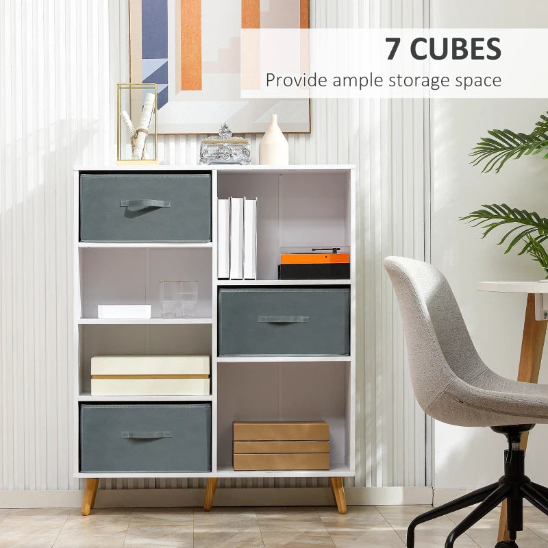 White 7-Cube Storage Cabinet with Fabric Drawers