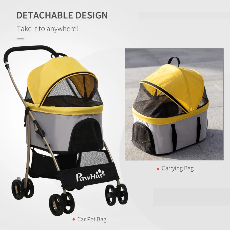 Yellow 3-in-1 Detachable Pet Stroller for Extra Small and Small Dogs