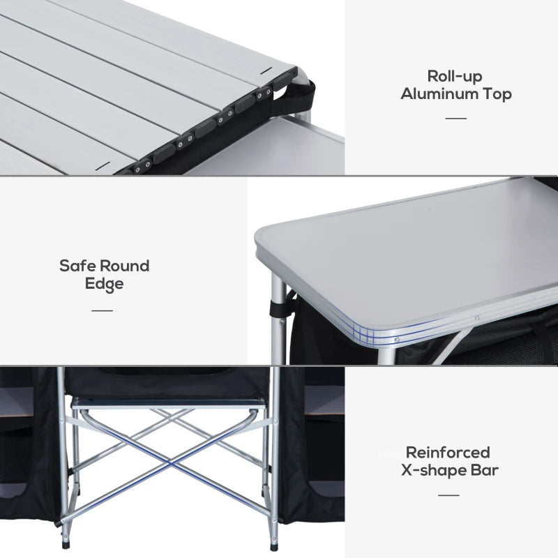 Portable Camping Kitchen with Heat-Resistant Tabletops - Blue