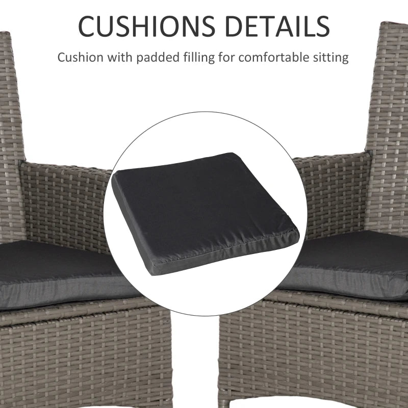 Grey Rattan Armchair Set with Cushions - Set of 4