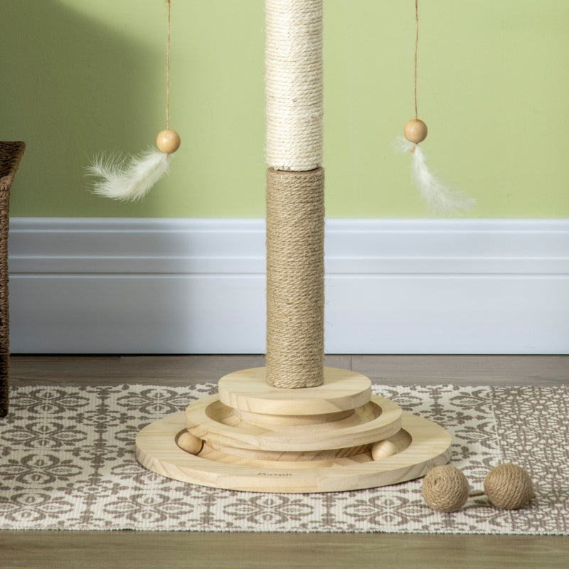 Cat Tree with Scratching Post and Toy Ball - Natural