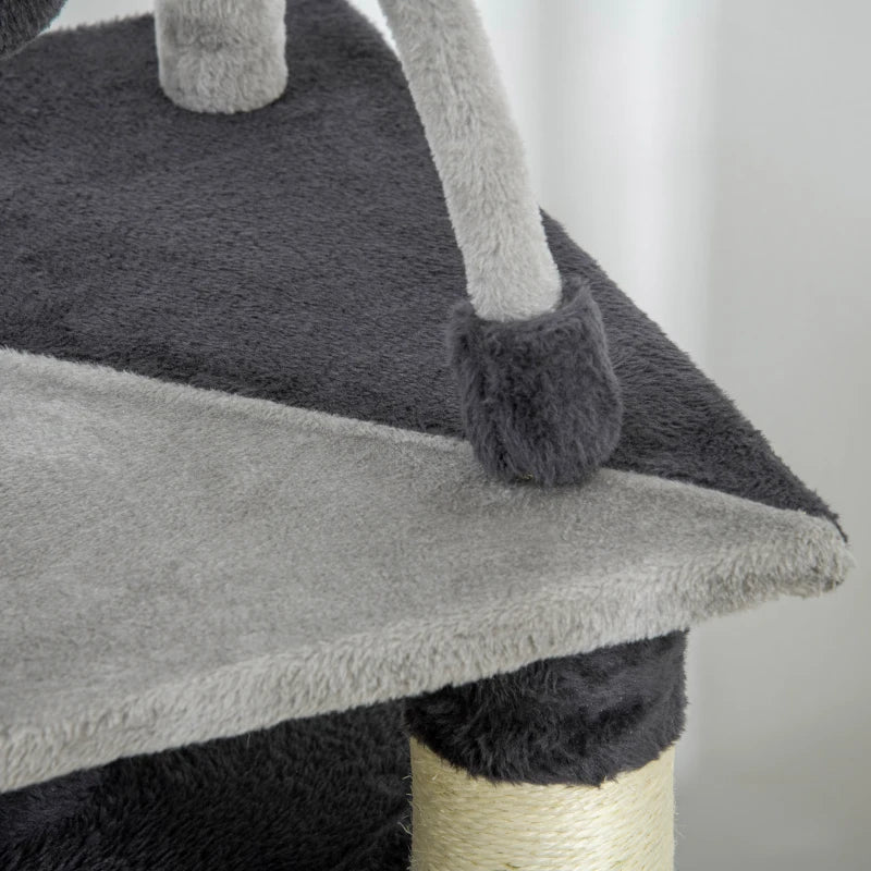 Grey Cat Tree with Scratching Posts, House, Bed & Toy Ball