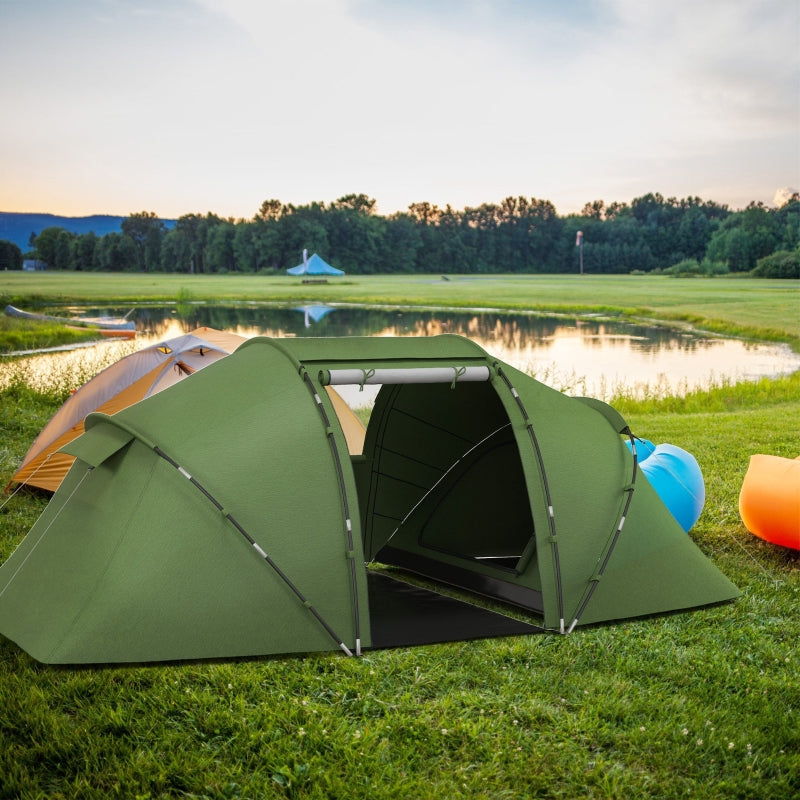 Dark Green 4-6 Person Camping Tunnel Tent with Two Bedrooms and UV Protection