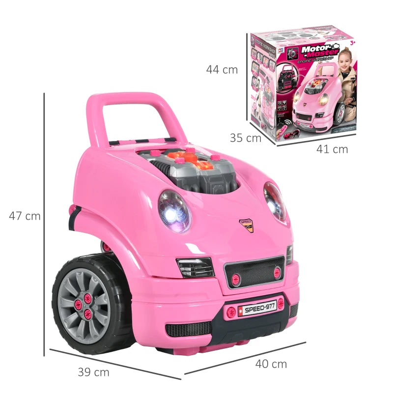 Kids Pink Truck Engine Toy Set with Horn & Light - Ages 3-5