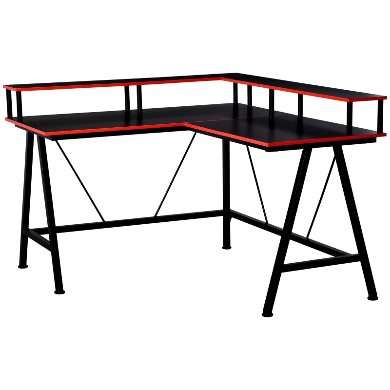 Black and Red L-Shaped Gaming Desk with Monitor Stand