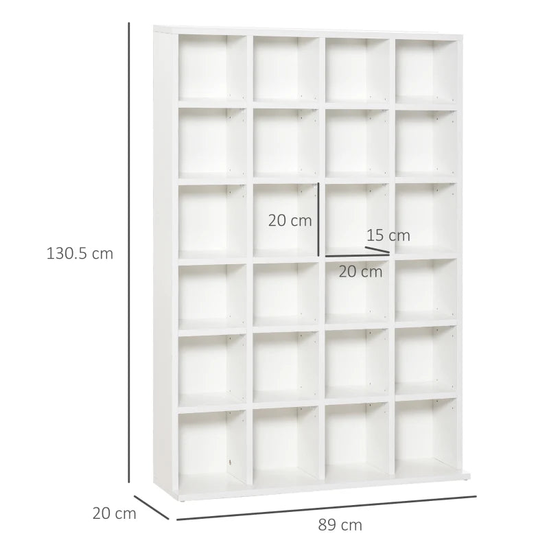White Wooden Media Storage Shelf with Adjustable Shelves, 89 x 130.5 cm