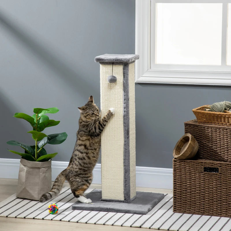 Grey 81cm Vertical Cat Scratcher with Sisal Rope and Plush Ball