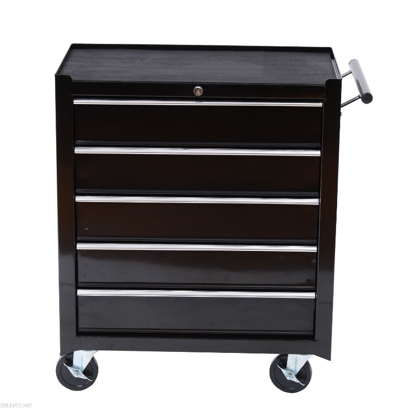 Black 5-Drawer Steel Tool Chest with Wheels and Lockable Cabinet