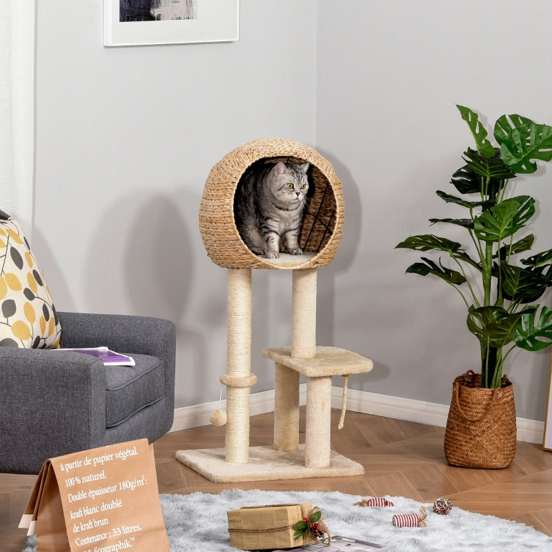 Cat Climbing Tower 100cm with Scratching Post and Toys - Grey