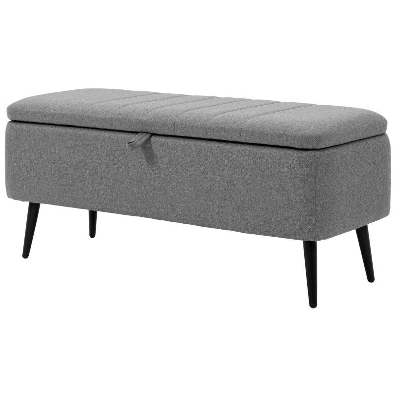 Grey Rectangular Upholstered Storage Ottoman Bench