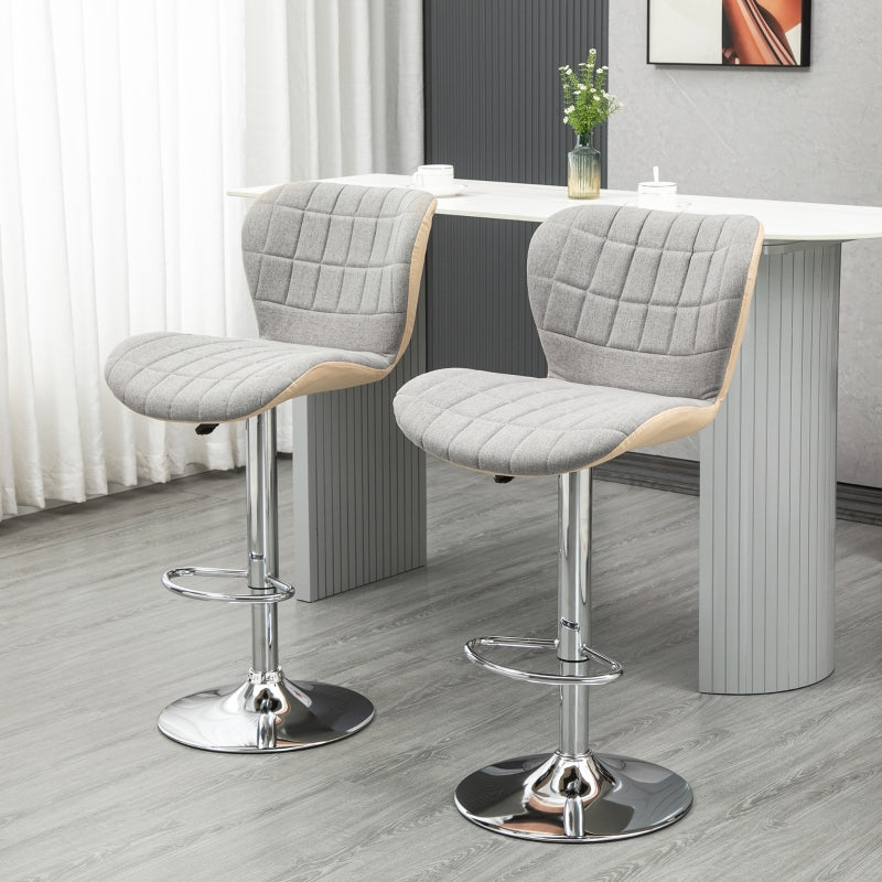 Swivel Adjustable Bar Stools Set of 2, Light Grey, Steel Frame, Kitchen Bar Dining