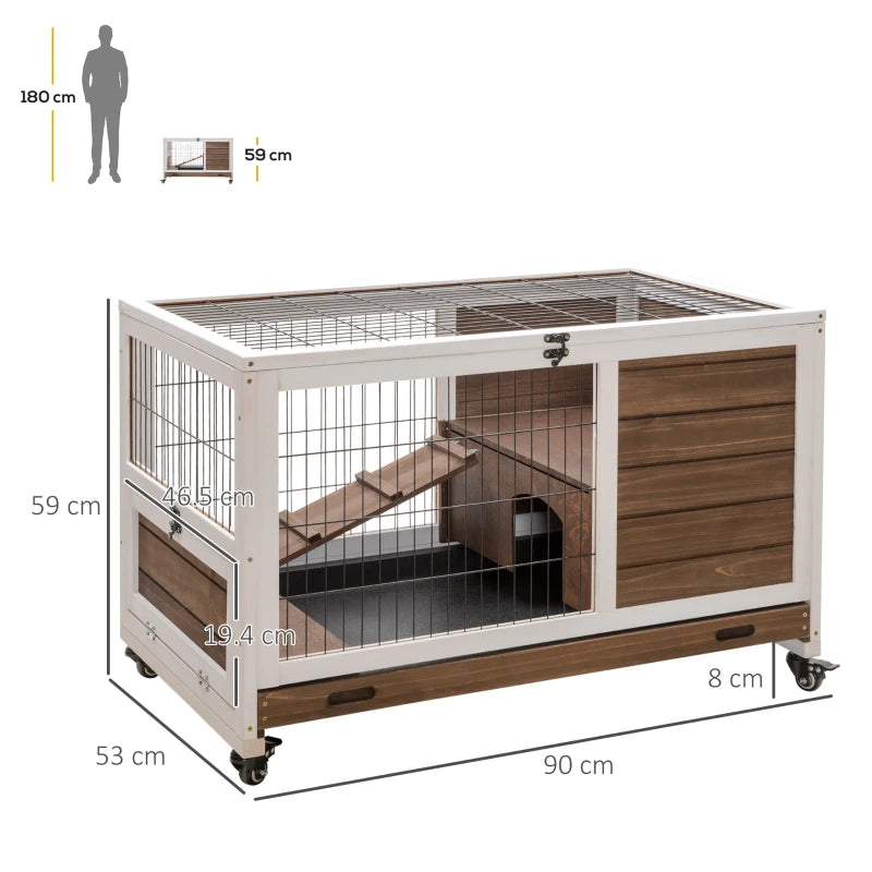 Brown Indoor Rabbit Hutch with Enclosed Run by