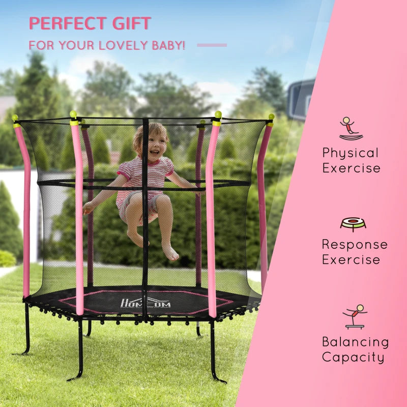 5.2FT Pink Kids Trampoline with Enclosure Net - Indoor/Outdoor Mini Trampoline for Ages 3-10