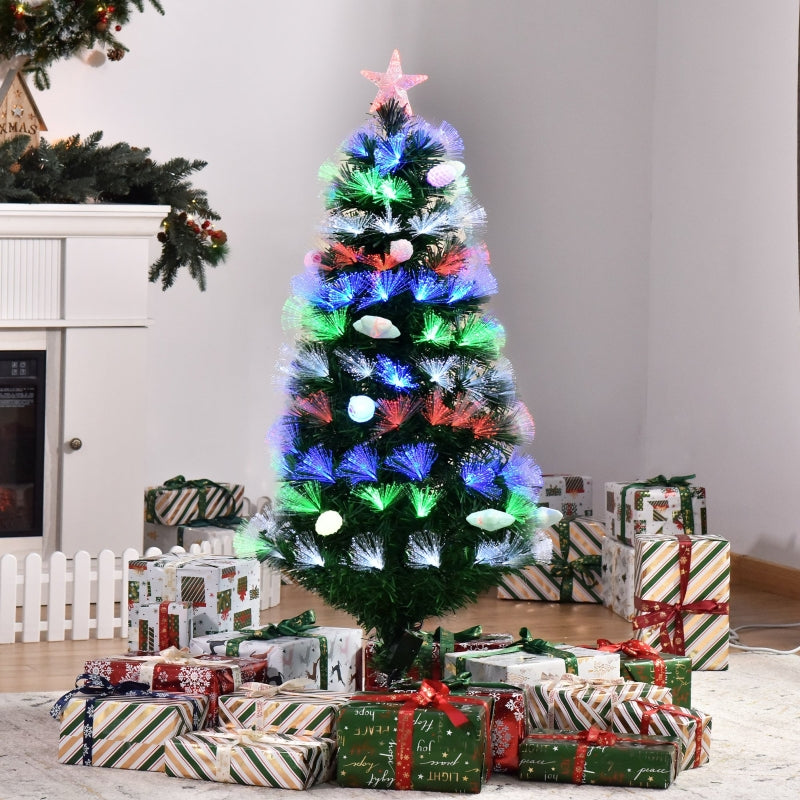 4FT Pre-Lit Green Christmas Tree with Fibre Optic Baubles and LED Lights