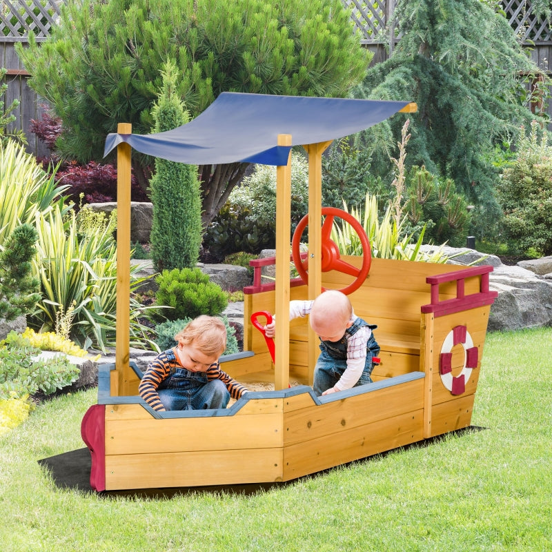 Wooden Sandbox with Canopy Bench Seat - Blue, Ages 3-8