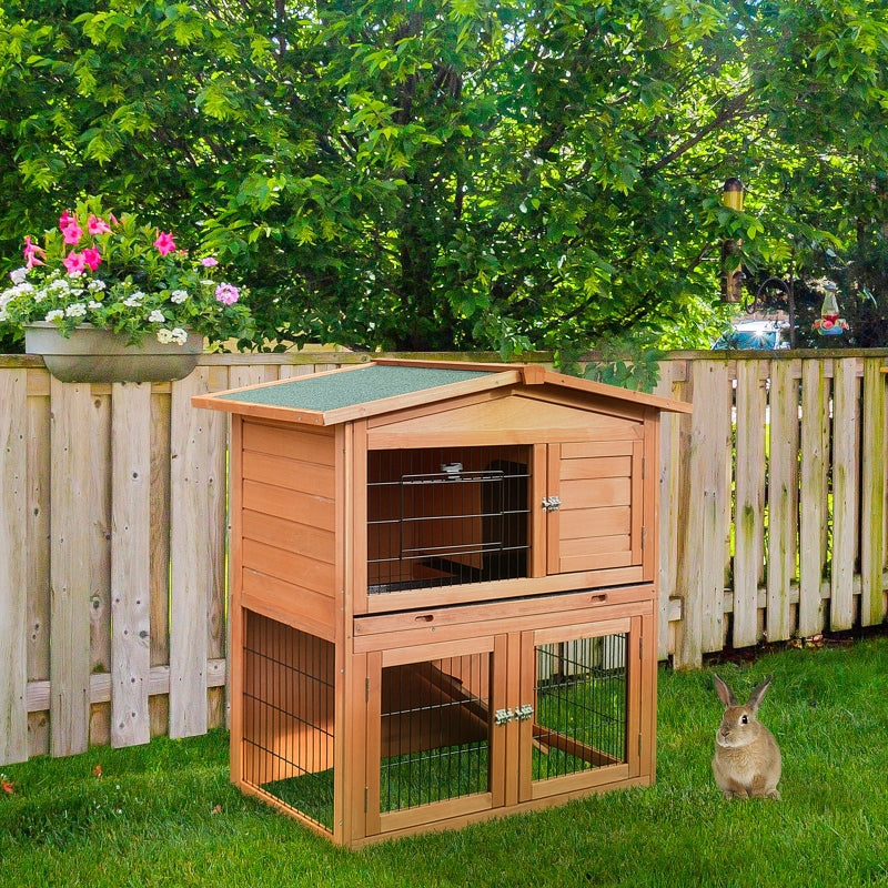 2-Tier Outdoor Rabbit Hutch with No-Leak Tray - Grey, 100.5 x 55 x 101 cm