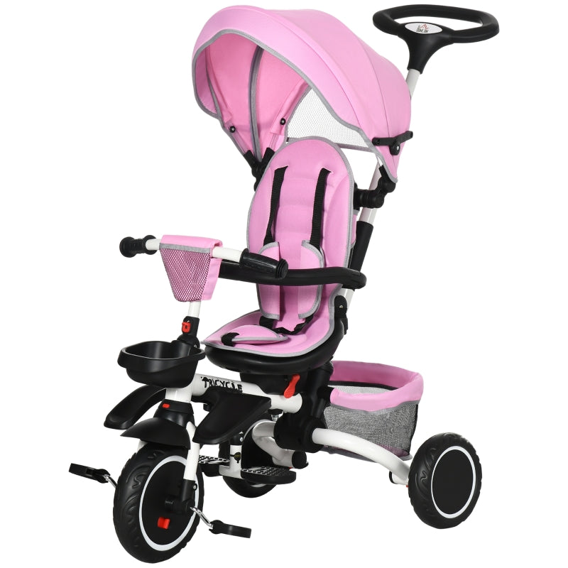 3-in-1 Pink Kids Tricycle with Rotating Seat & Adjustable Handle