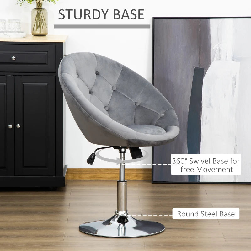 Grey Velvet Swivel Vanity Chair with Adjustable Height