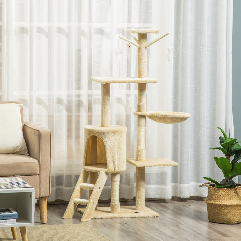 Beige Cat Climbing Tower with Scratching Post - 135cm