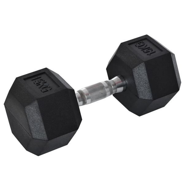 Black 15KG Rubber Hex Dumbbell Set - Portable Hand Weights for Home Gym