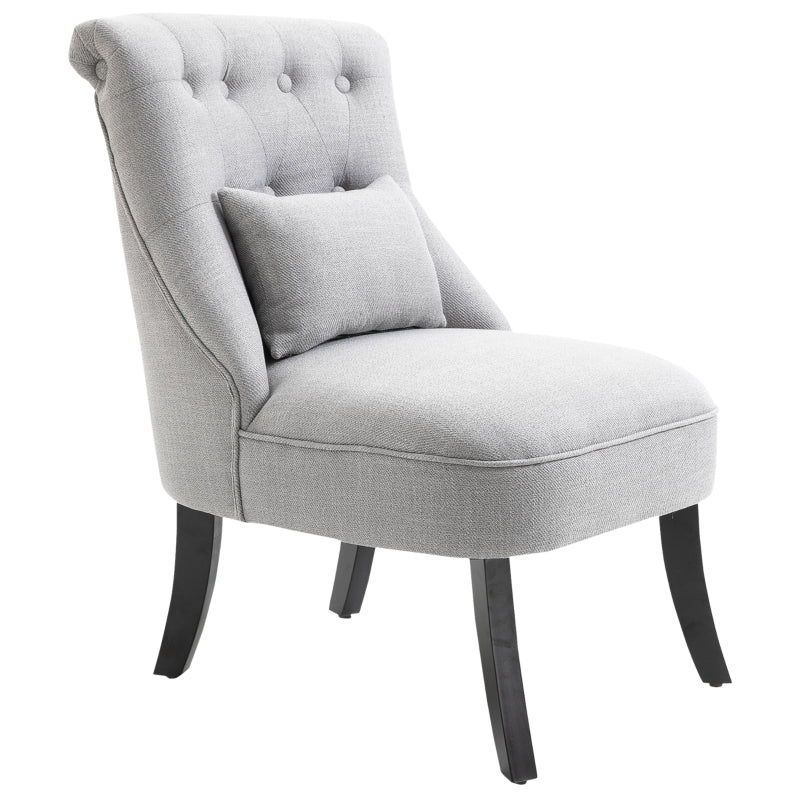 Grey Fabric Upholstered Single Tub Chair with Pillow and Solid Wood Legs