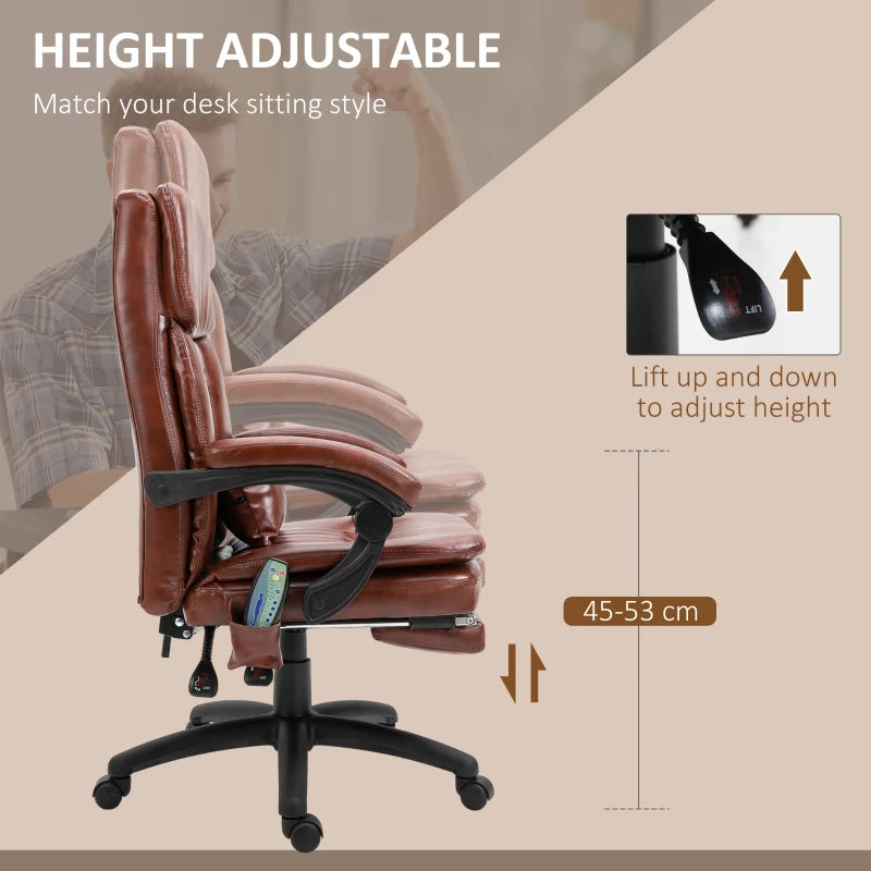 Brown Massage Office Chair with Footrest & Reclining Back