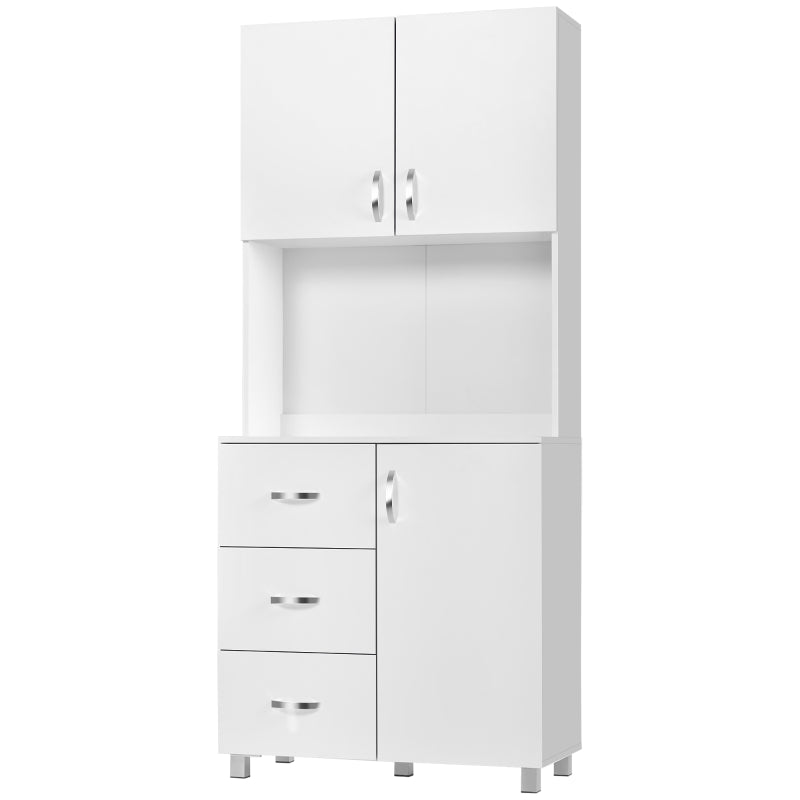 White Kitchen Storage Cabinet with Drawers and Shelves