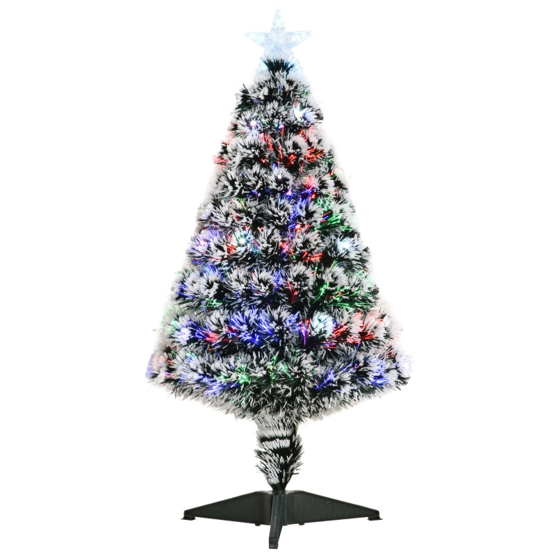 3ft Pre-lit Snow Xmas Tree with Colourful LED Lights, Green & White