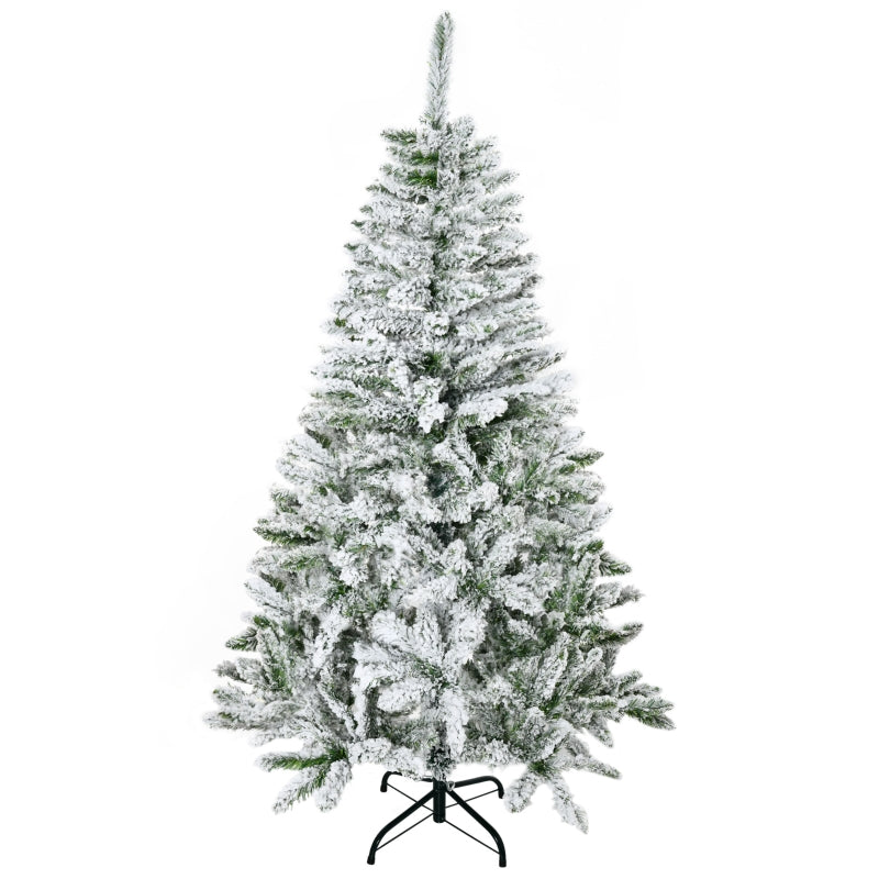 5 Ft Snow Flocked Green Christmas Pine Tree with Realistic Branches