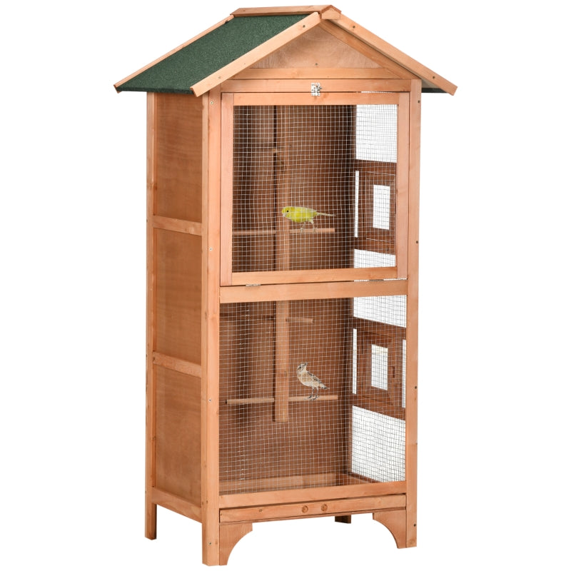 Wooden Outdoor Bird Cage for Finches and Canaries, White with Asphalt Roof