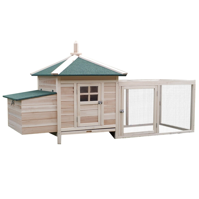 Wooden Chicken Coop with Nesting Box and Run - Outdoor Pet Cage