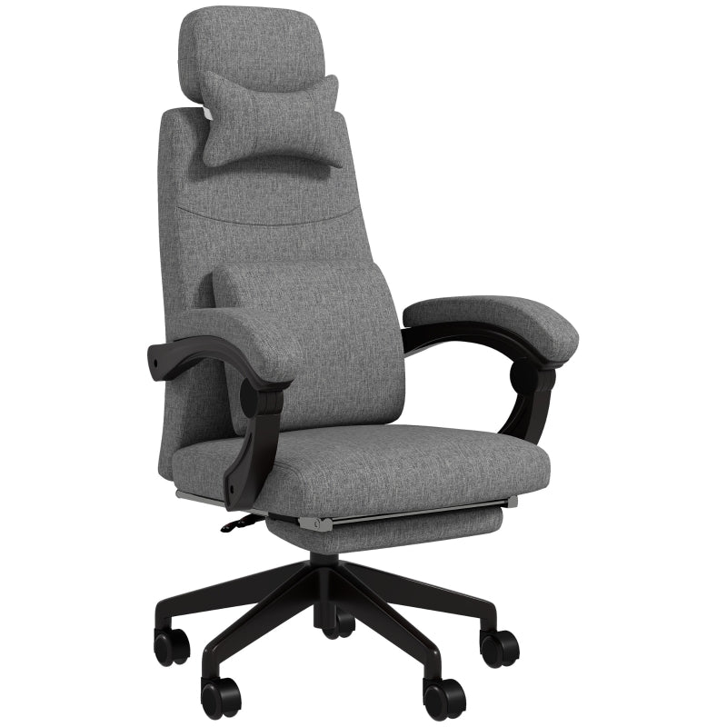 Grey Linen Office Chair with Reclining Back and Footrest