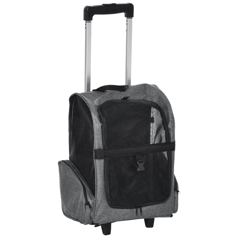 Grey Pet Travel Backpack with Trolley and Telescopic Handle