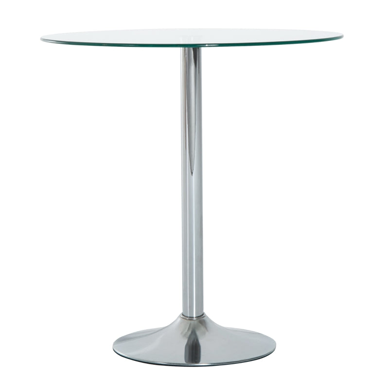 Silver Modern Glass Top Chrome Dining Table, 70 x 70 x 74.5cm