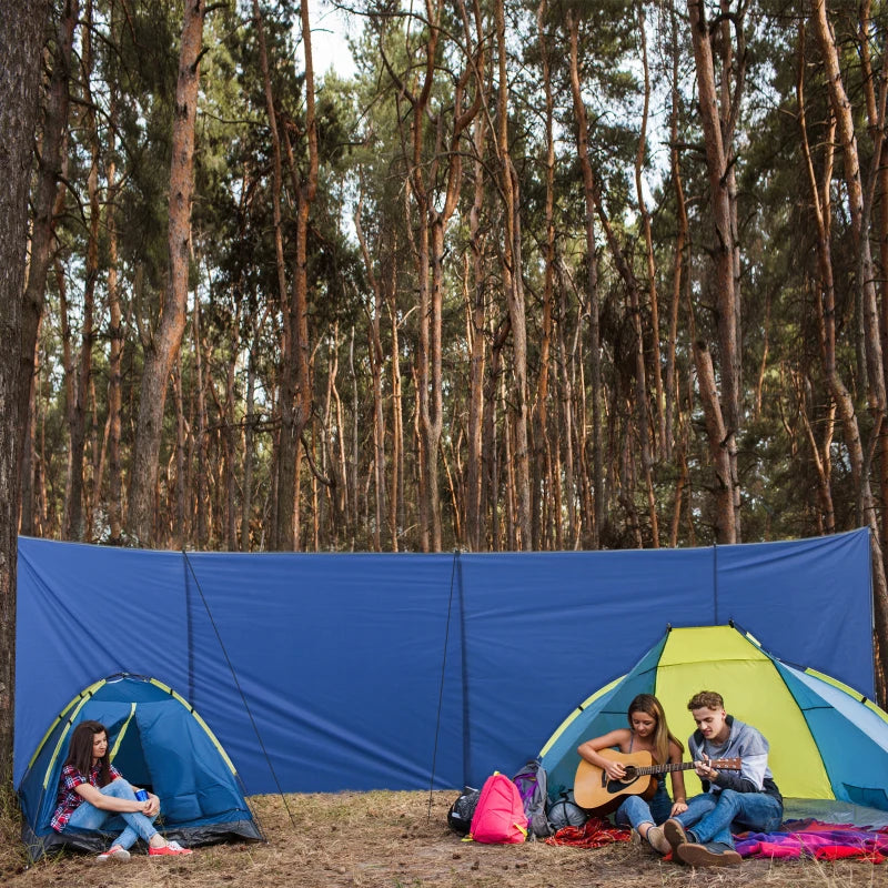 Portable Blue Camping Windbreak with Steel Poles, 620cm x 150cm