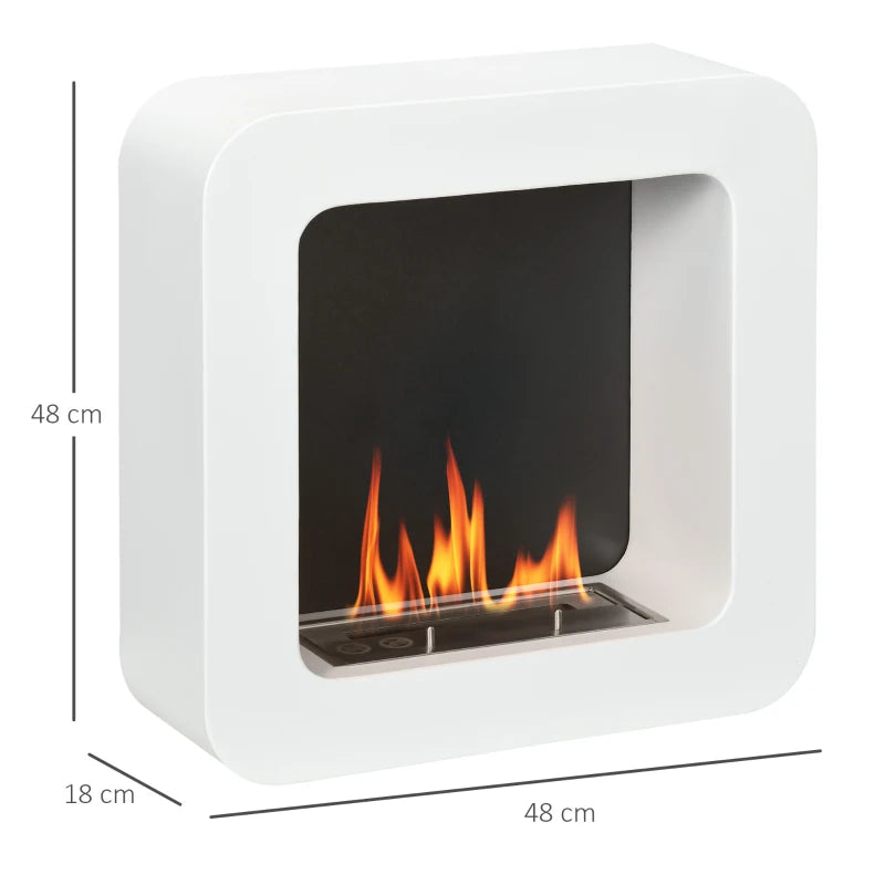 White Wall Mounted Bioethanol Fireplace - 1L Tank, 2.5 Hour Burn Time