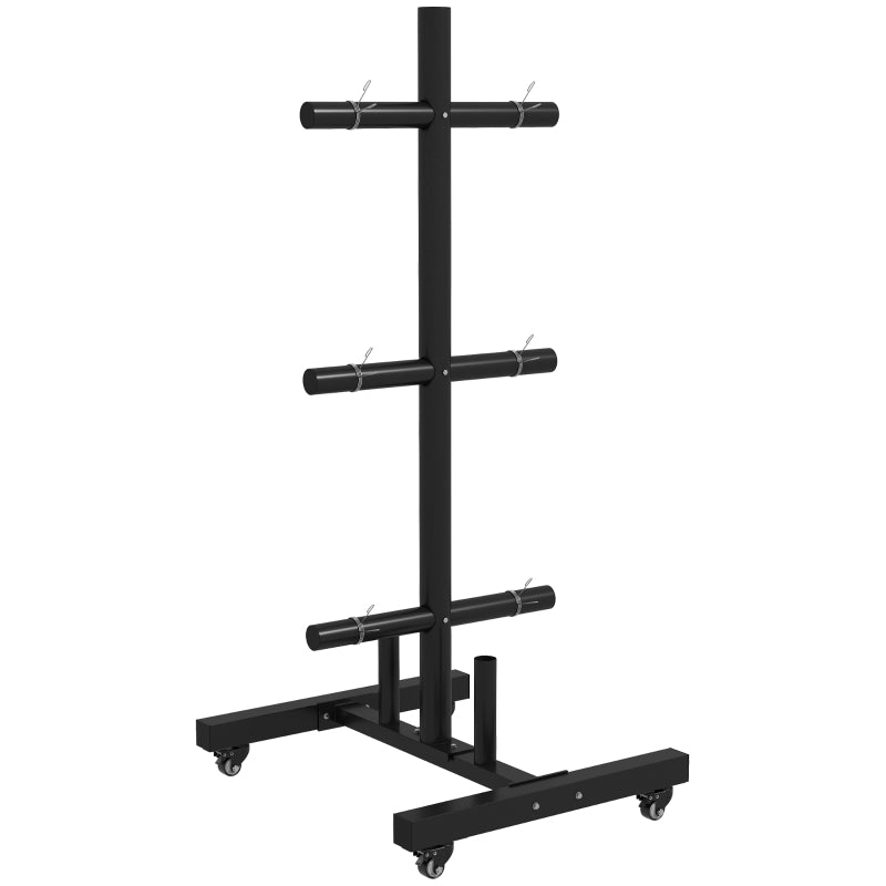 Black 3-Tier Olympic Weight Plate Rack with Wheels